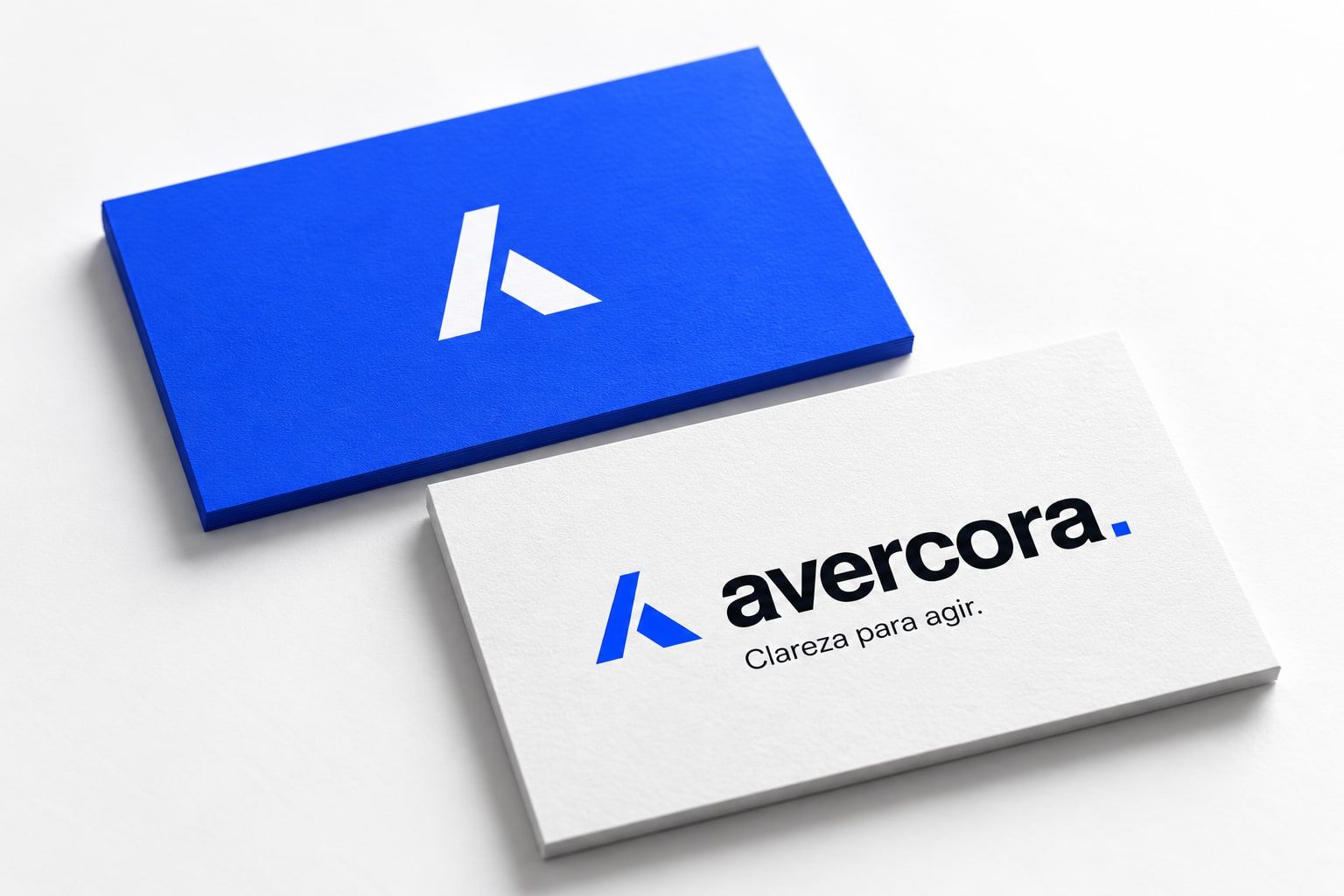 Conceito: cartões de visita, um azul com o símbolo e outro branco com a logo